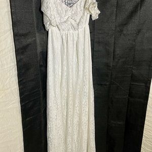 White floor length floral lace dress